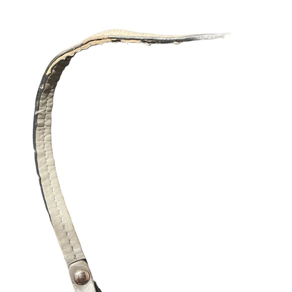 Grey cloth coach wristlet with leather accents and strap. Silver color. - Picture 10 of 11